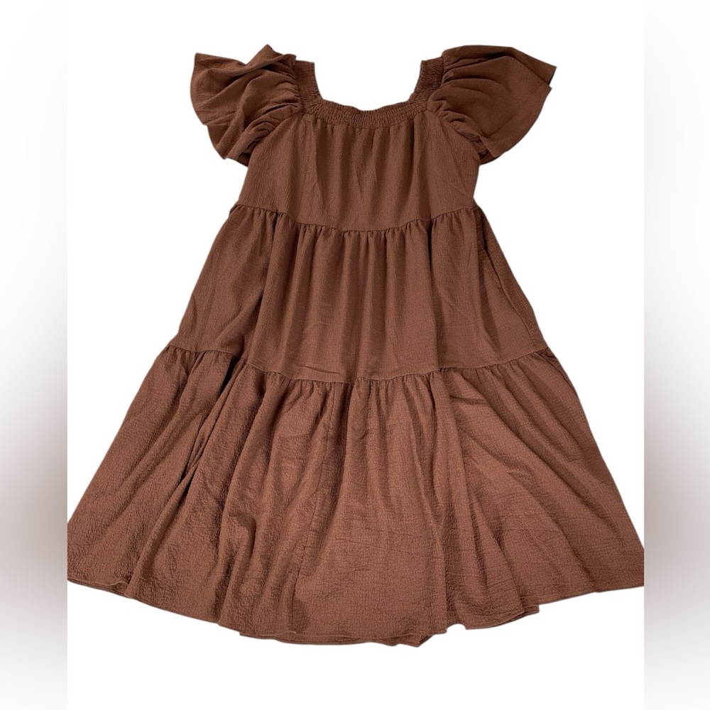 Calista Dress Women’s Medium Brown Tiered Prairie Cottagecore BOHO